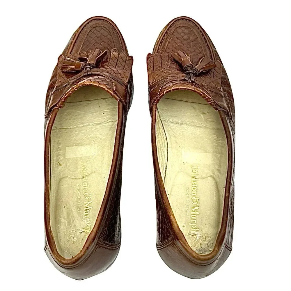 Johnston & Murphy Woven Top Kilt Tassel Leather Loafers Men’s 8.5M Italy